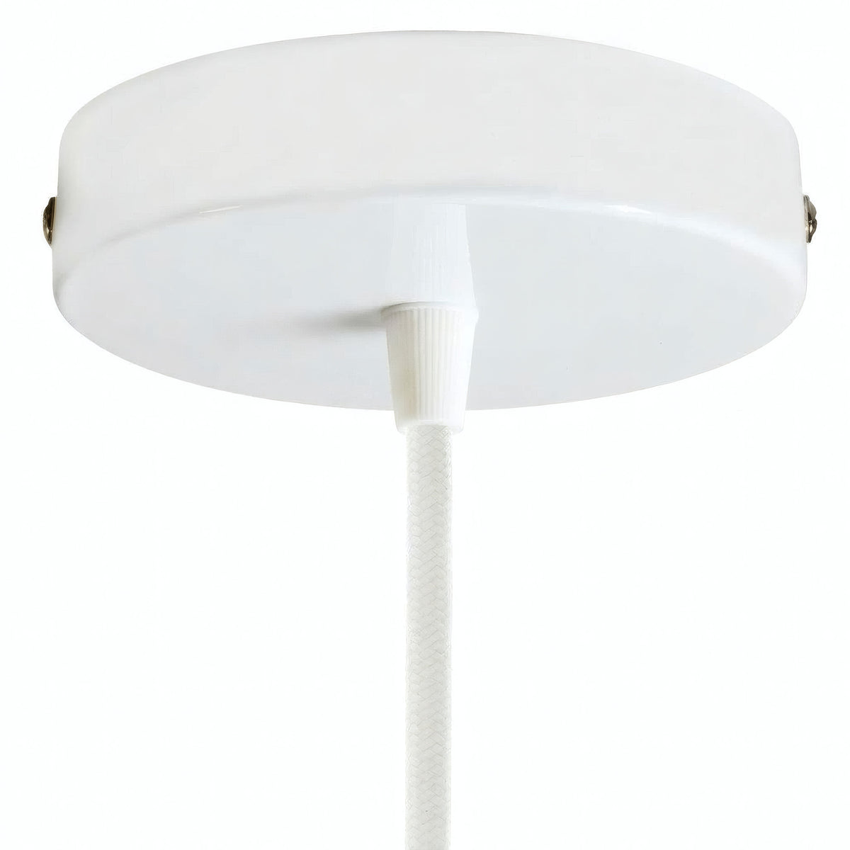 Cylindrical metal ceiling rose, Ø 120 mm — Conical thermoplastic / Glossy white