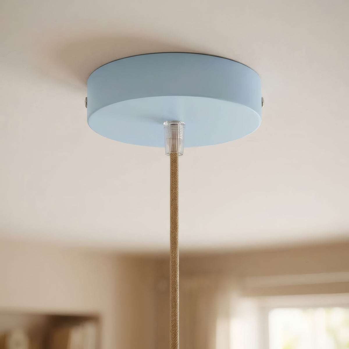 Cylindrical metal ceiling rose, Ø 120 mm — Conical thermoplastic / Sky blue