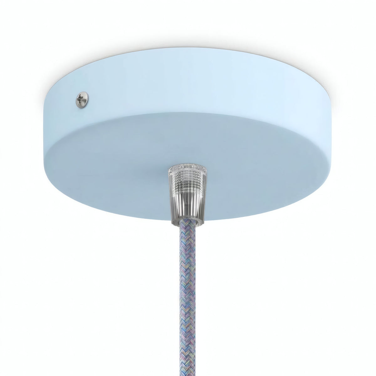Cylindrical metal ceiling rose, Ø 120 mm — Conical thermoplastic / Sky blue
