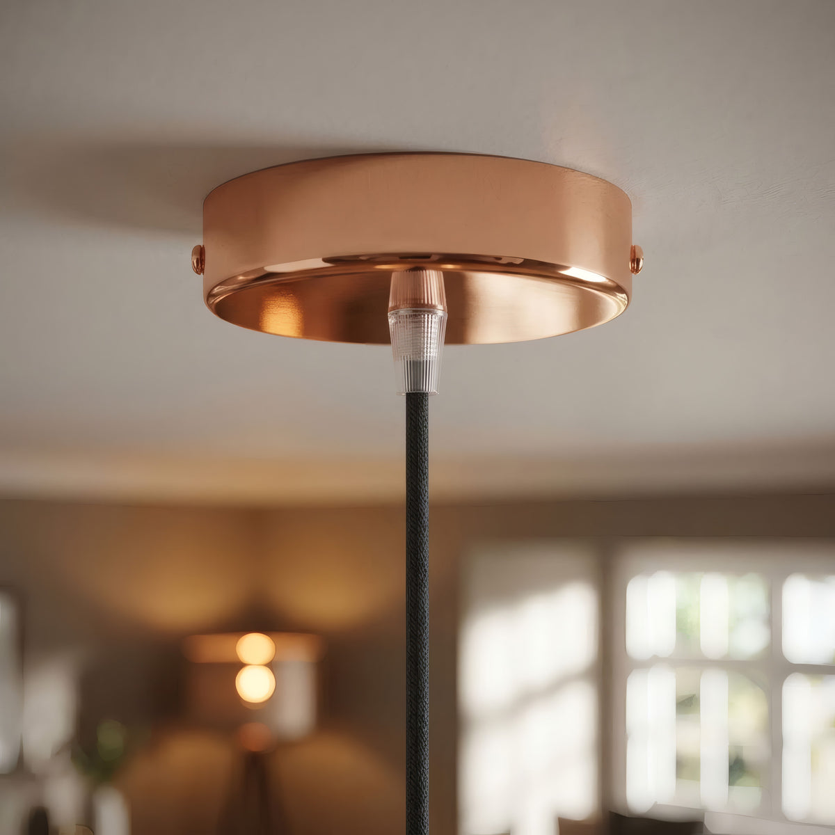 Cylindrical metal ceiling rose, Ø 120 mm — Conical thermoplastic / Copper