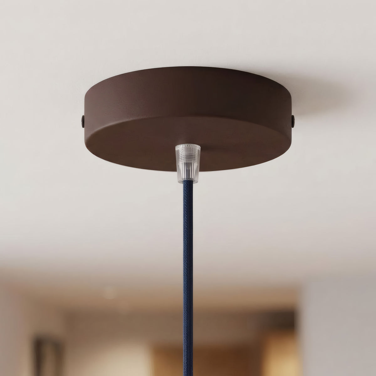 Cylindrical metal ceiling rose, Ø 120 mm — Conical thermoplastic / Rust