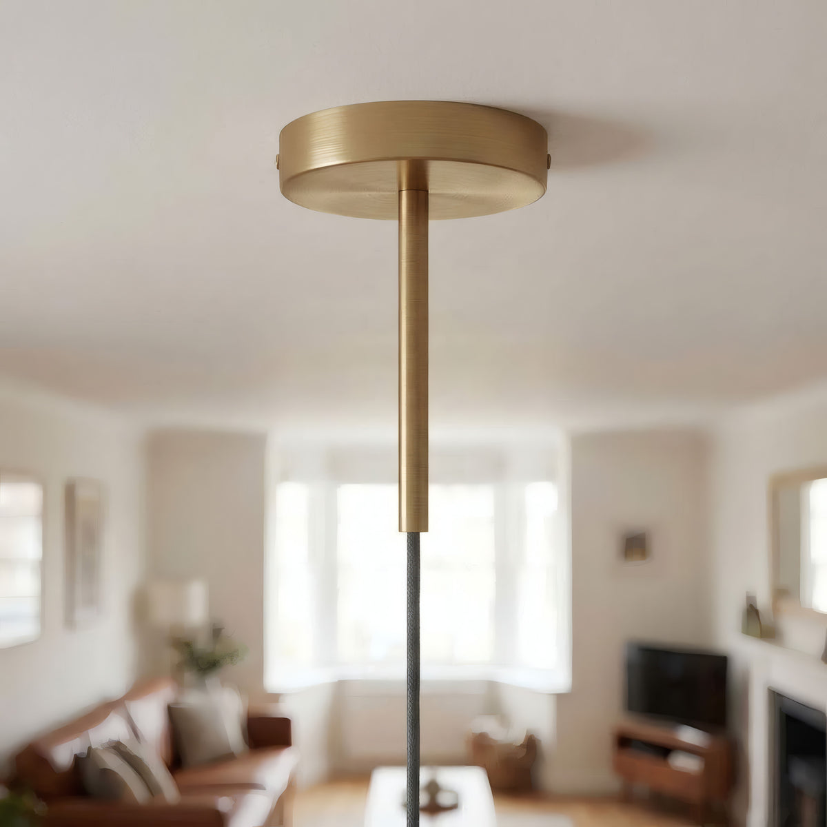 Cylindrical metal ceiling rose with a 15 cm cable grip — Satin bronze