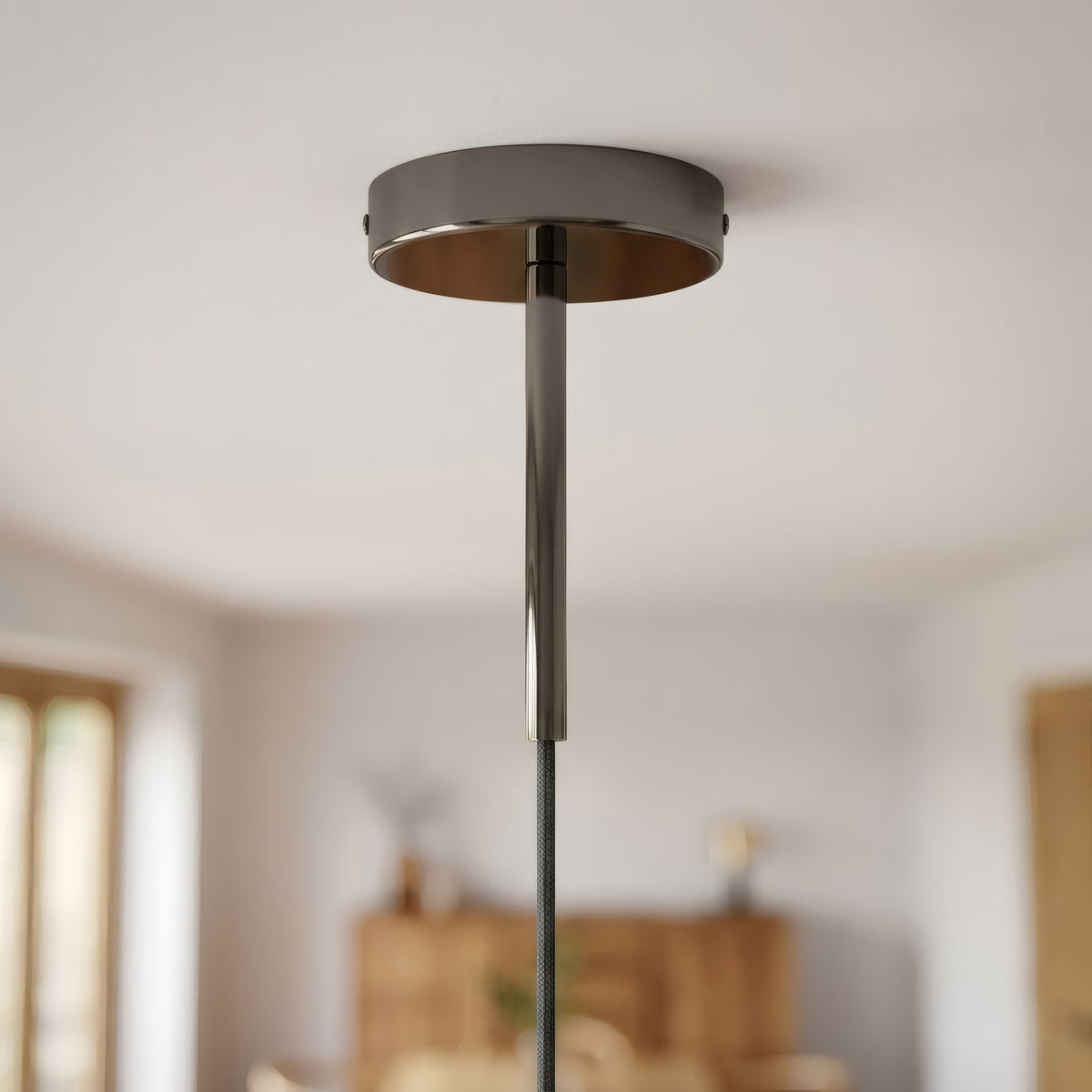 Cylindrical metal ceiling rose with a 15 cm cable grip — Black pearl