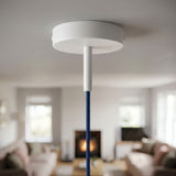 Cylindrical metal ceiling rose with a 7 cm cable grip — Matt white