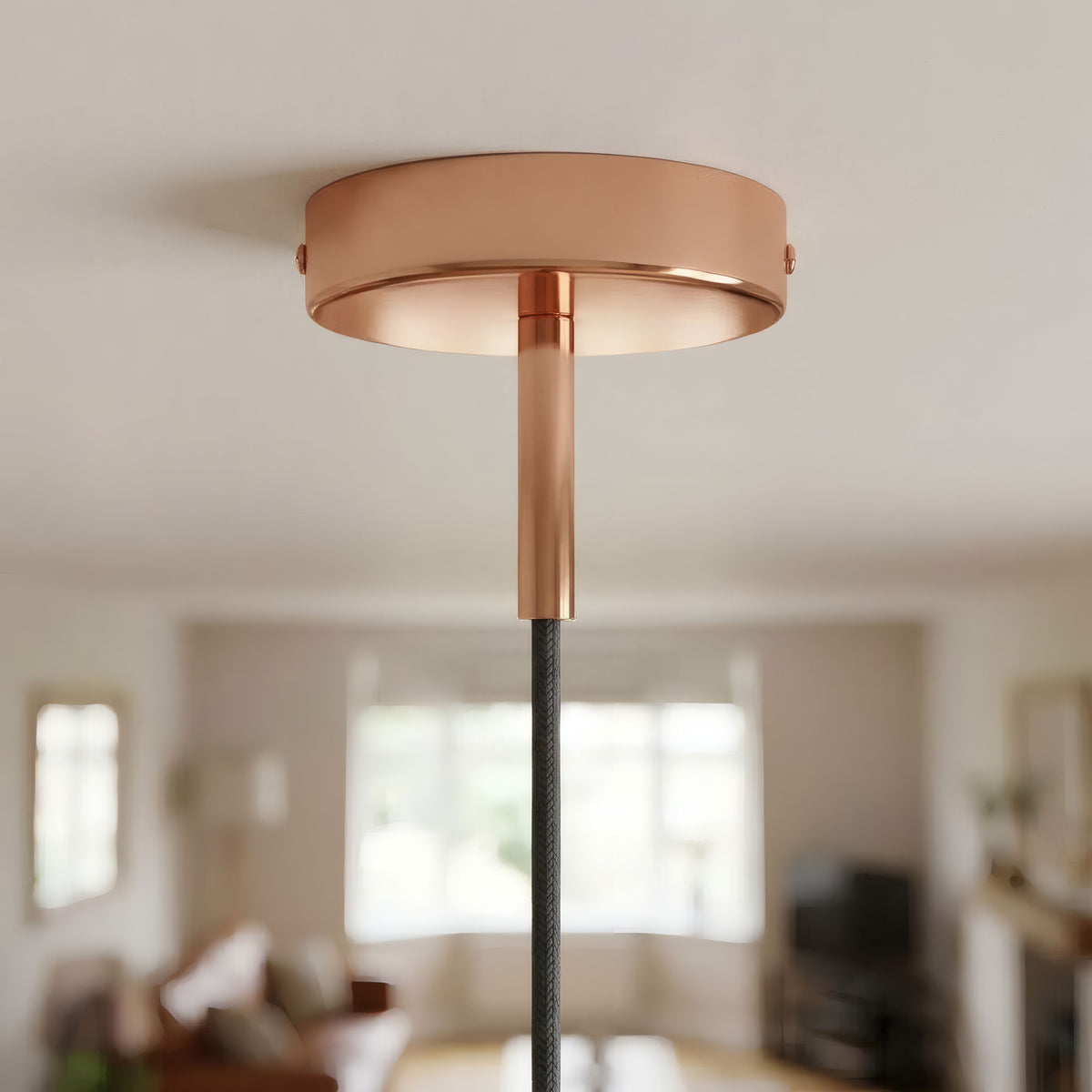 Cylindrical metal ceiling rose with a 7 cm cable grip — Copper