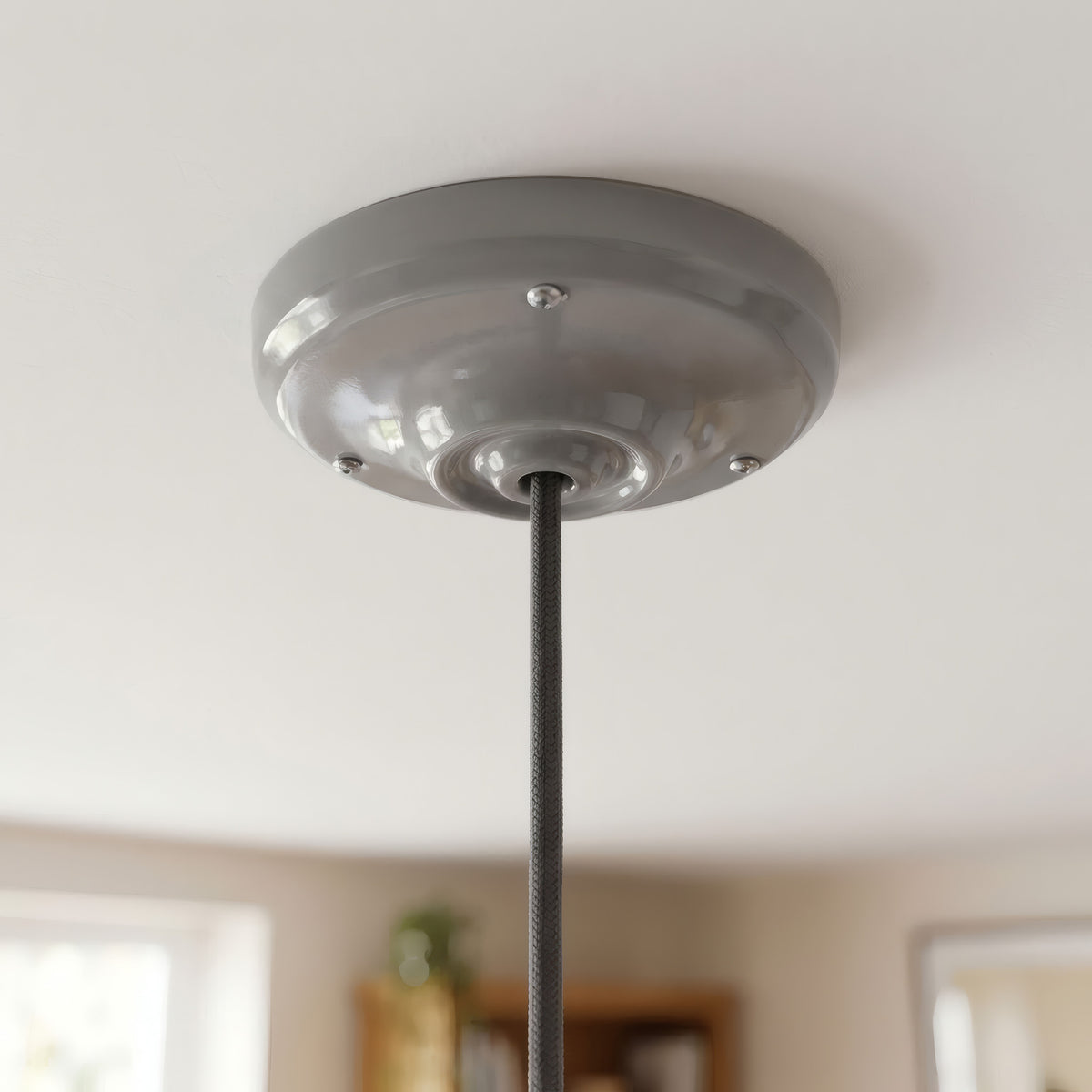 Porcelain ceiling rose with fixing kit, Ø 105 mm — Grey