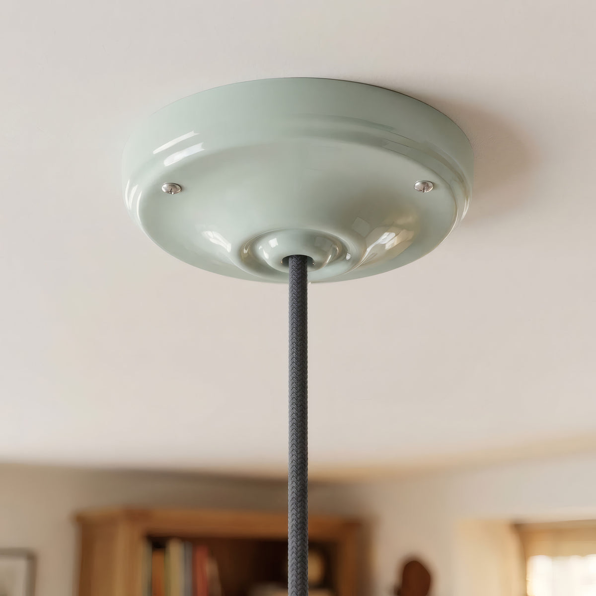 Porcelain ceiling rose with fixing kit, Ø 105 mm — Sage green