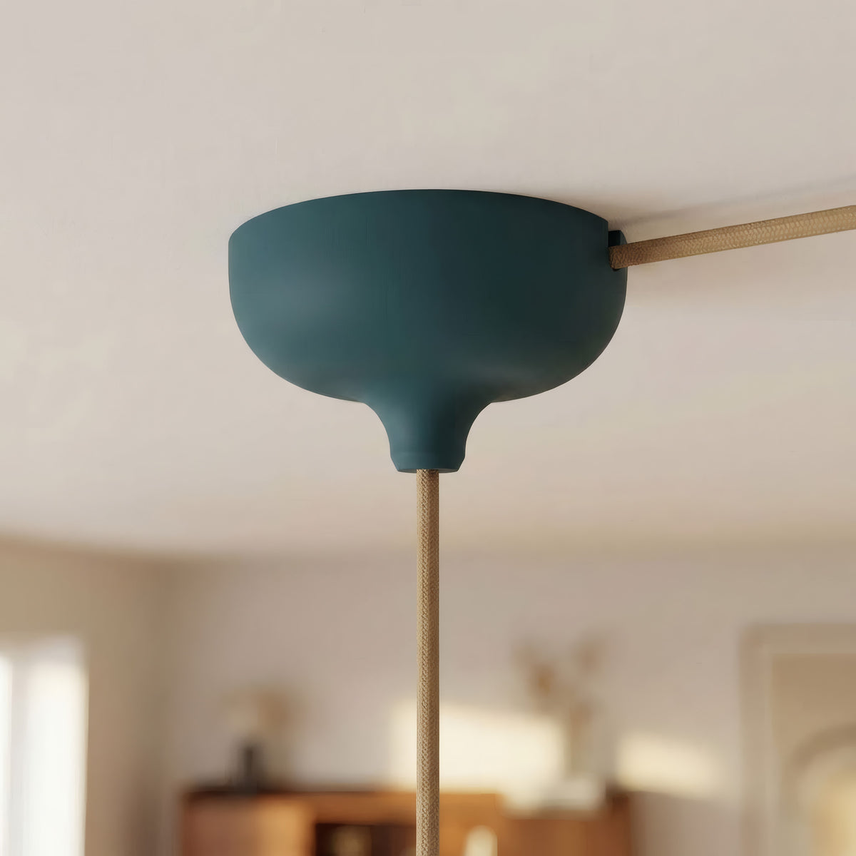 Silicone ceiling rose Ø 88 mm, central hole and side outlet — Petrol blue