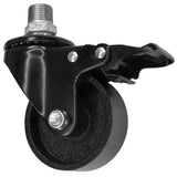 Black industrial swivel caster with brake and 75 mm cast iron wheel, male thread, galvanized cast iron fitting
