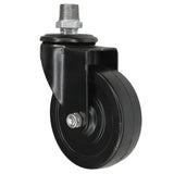 Black industrial swivel caster with 100 mm rubber wheel, 1/2'' (15x21mm) male thread, galvanized cast iron fitting