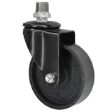 Black industrial swivel caster with 100 mm cast iron wheel, 1/2'' (15x21mm) male thread, galvanized cast iron fitting