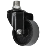 Black industrial swivel caster with 75 mm cast iron wheel, male thread, galvanized cast iron fitting