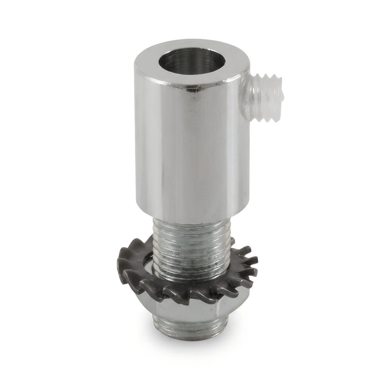 Cylindrical metal cable grip M10x1 with nut and washer — Chrome