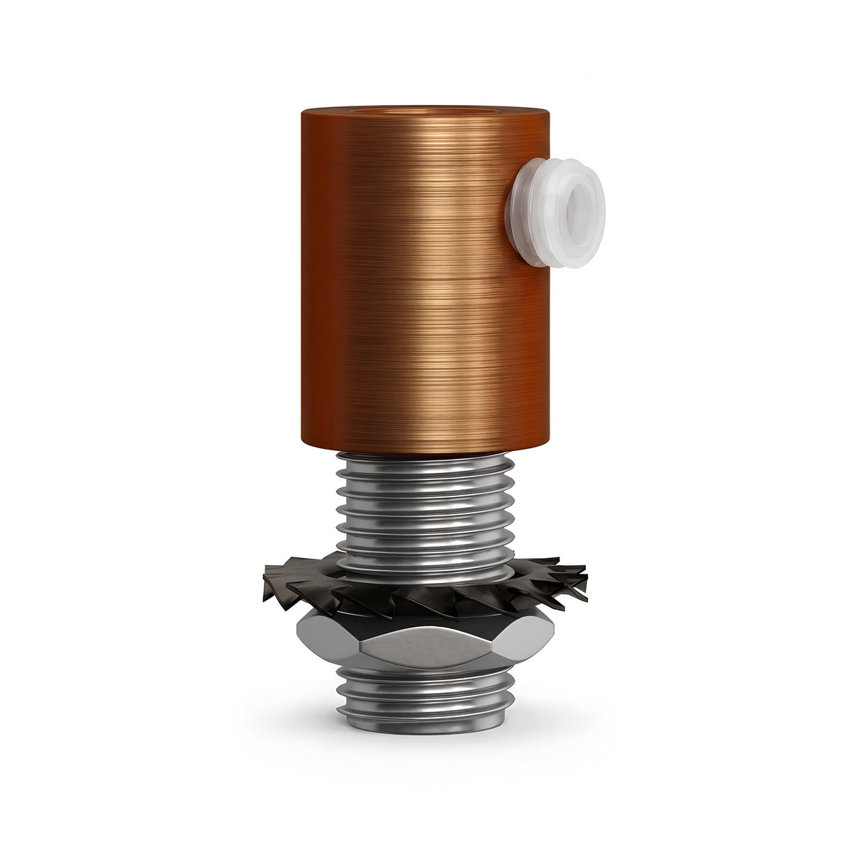Cylindrical metal cable grip M10x1 with nut and washer — Satin copper