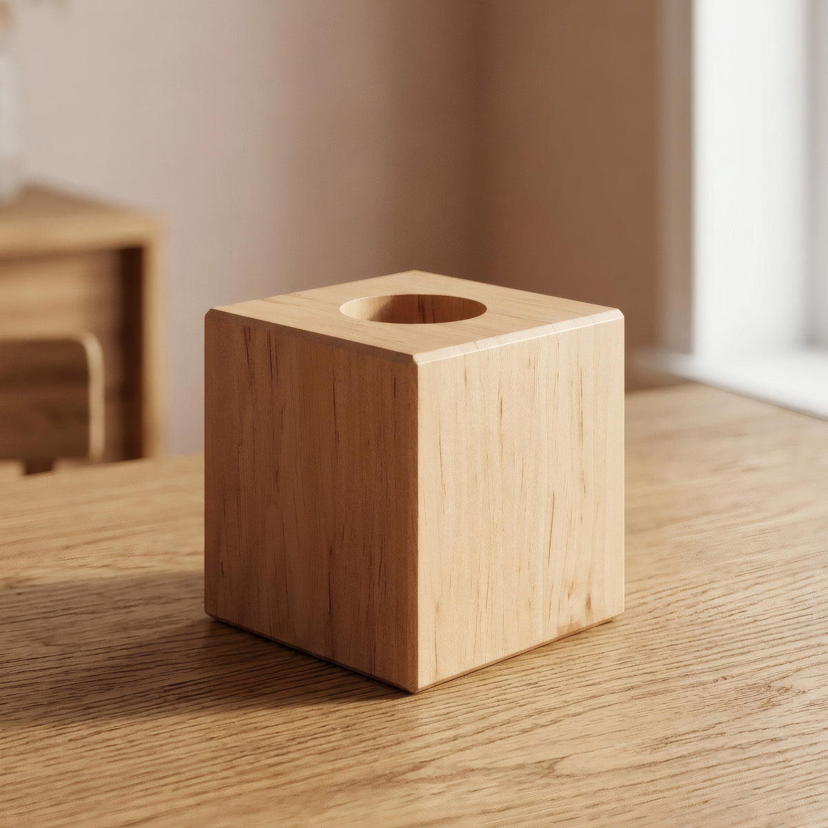 Alder wood cube lamp base for E27 socket