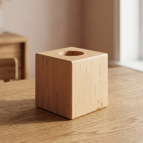 Alder wood cube lamp base for E27 socket