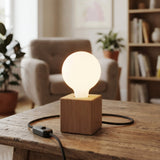 Alder wood cube lamp base for E27 socket