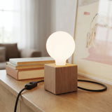 Alder wood cube lamp base for E27 socket