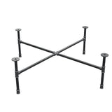 Industrial cast iron coffee table base, cross legs, 108 × 108 cm, 32 cm high, three-quarter view