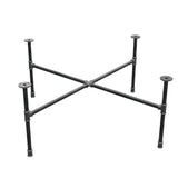 Industrial cast iron coffee table base, cross legs, 108 × 108 cm, 42 cm high, three-quarter view