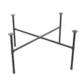 Industrial cast iron coffee table base, cross legs, 108 × 108 cm, 52 cm high, three-quarter view