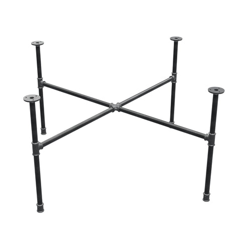 Industrial cast iron coffee table base, cross legs, 108 × 108 cm, 52 cm high, three-quarter view