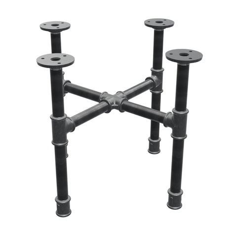 Industrial cast iron coffee table base, cross legs, 38 × 38 cm, 32 cm high, three-quarter view
