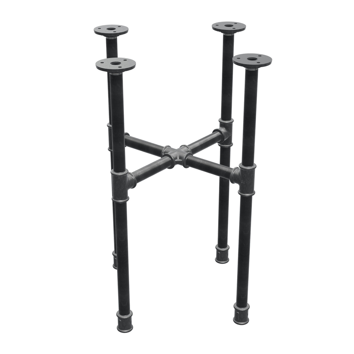 Industrial cast iron coffee table base, cross legs, 38 × 38 cm, 52 cm high, three-quarter view