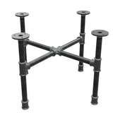 Industrial cast iron coffee table base, cross legs, 48 × 48 cm, 32 cm high, three-quarter view