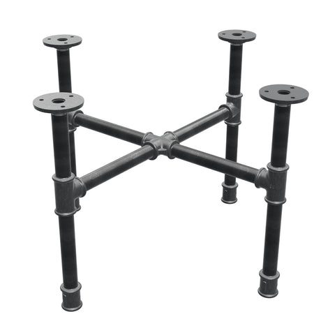 Industrial cast iron coffee table base, cross legs, 48 × 48 cm, 32 cm high, three-quarter view
