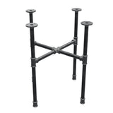 Industrial cast iron coffee table base, cross legs, 48 × 48 cm, 52 cm high, three-quarter view