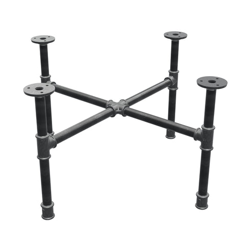Industrial cast iron coffee table base, cross legs, 58 × 58 cm, 32 cm high, three-quarter view