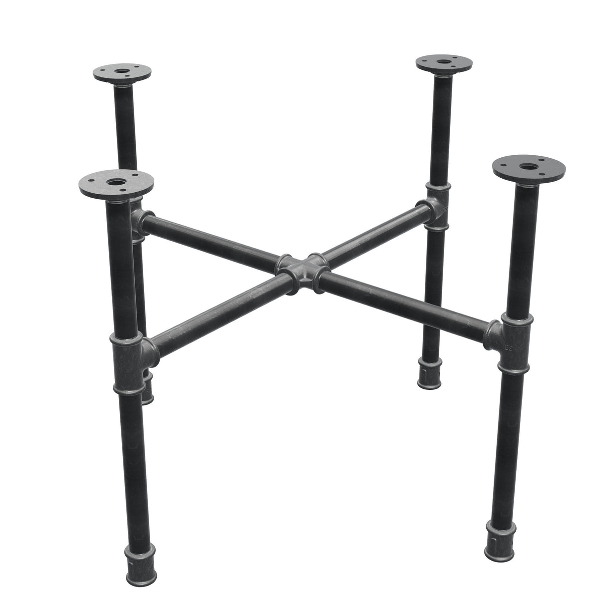 Industrial cast iron coffee table base, cross legs, 58 × 58 cm, 42 cm high, three-quarter view