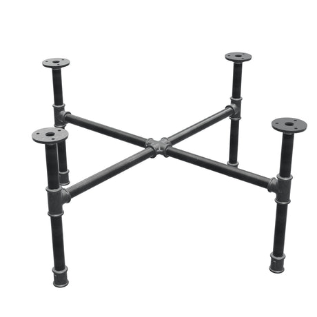 Industrial cast iron coffee table base, cross legs, 68 × 68 cm, 32 cm high, three-quarter view