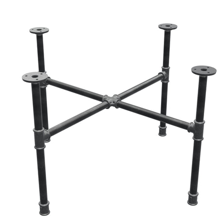Industrial cast iron coffee table base, cross legs, 68 × 68 cm, 42 cm high, three-quarter view