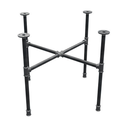 Industrial cast iron coffee table base, cross legs, 68 × 68 cm, 52 cm high, three-quarter view