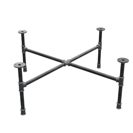 Industrial cast iron coffee table base, cross legs, 88 × 88 cm, 32 cm high, three-quarter view