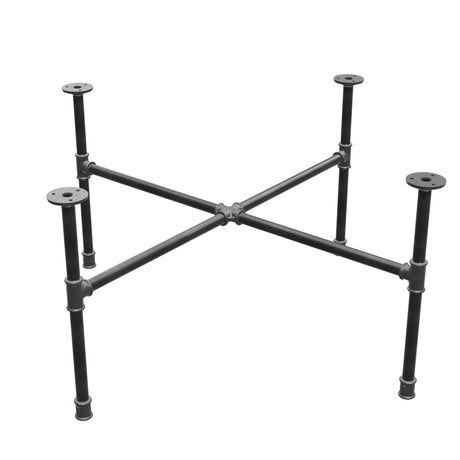 Industrial cast iron coffee table base, cross legs, 88 × 88 cm, 42 cm high, three-quarter view