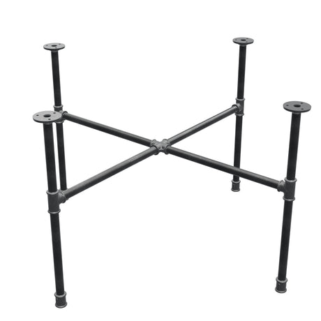 Industrial cast iron coffee table base, cross legs, 88 × 88 cm, 52 cm high, three-quarter view