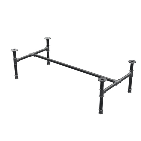 Industrial cast iron coffee table base, H-frame, 111 × 55 cm, 32 cm high, three-quarter view