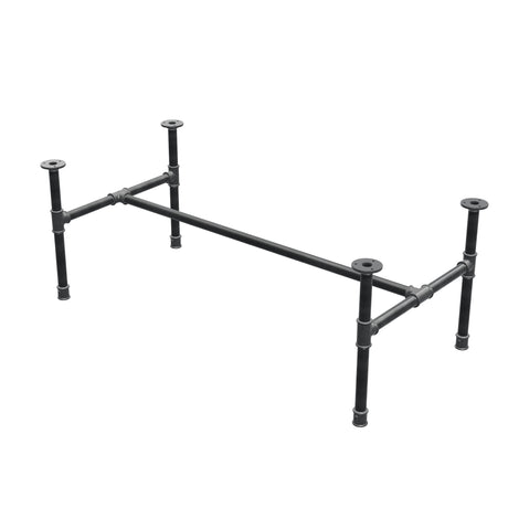 Industrial cast iron coffee table base, H-frame, 111 × 55 cm, 42 cm high, three-quarter view