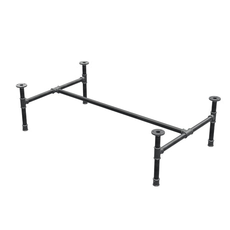 Industrial cast iron coffee table base, H-frame, 111 × 65 cm, 32 cm high, three-quarter view