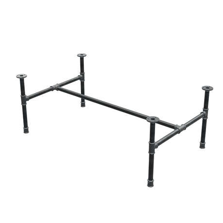 Industrial cast iron coffee table base, H-frame, 111 × 65 cm, 42 cm high, three-quarter view