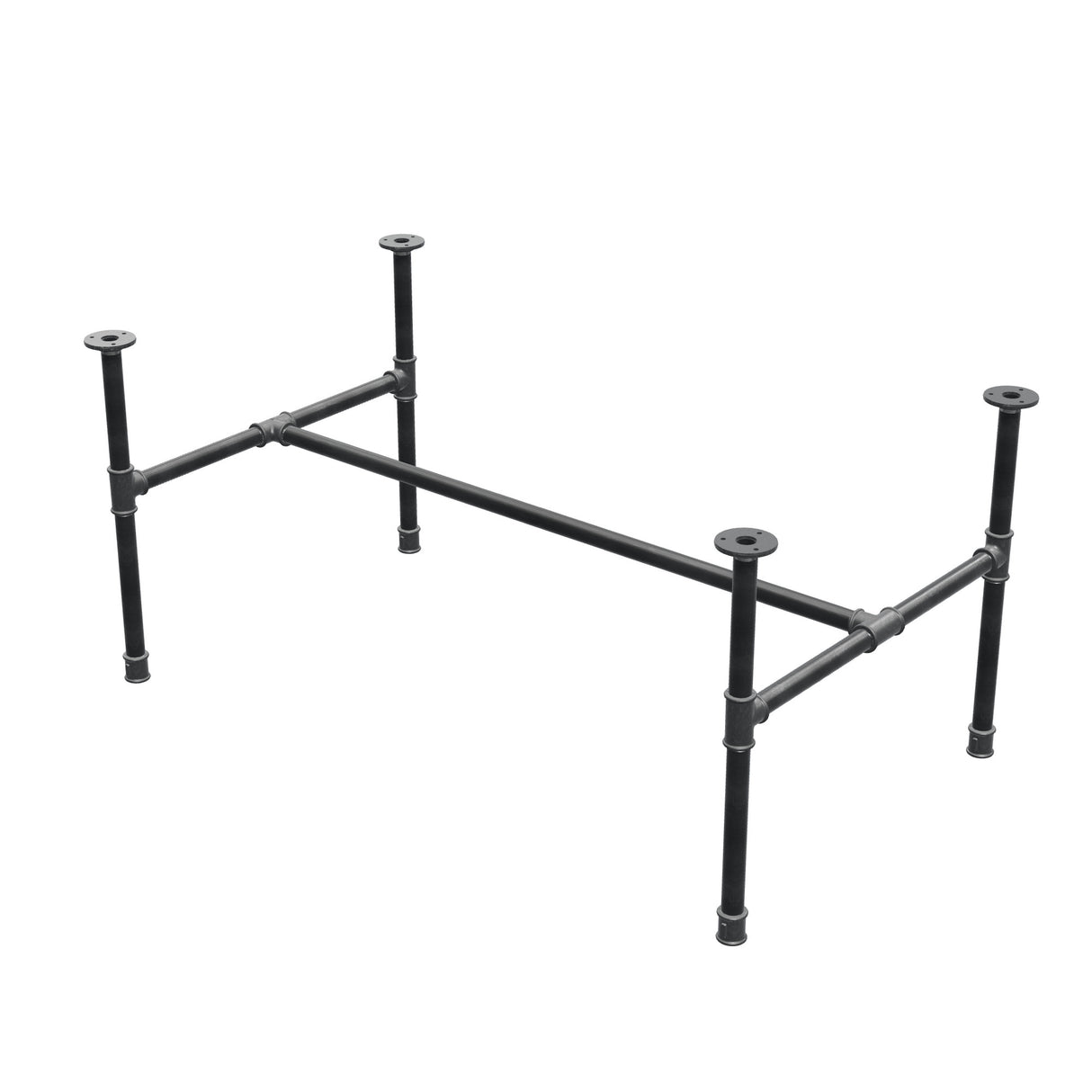 Industrial cast iron coffee table base, H-frame, 111 × 65 cm, 52 cm high, three-quarter view