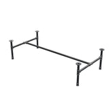 Industrial cast iron coffee table base, H-frame, 131 × 65 cm, 32 cm high, three-quarter view