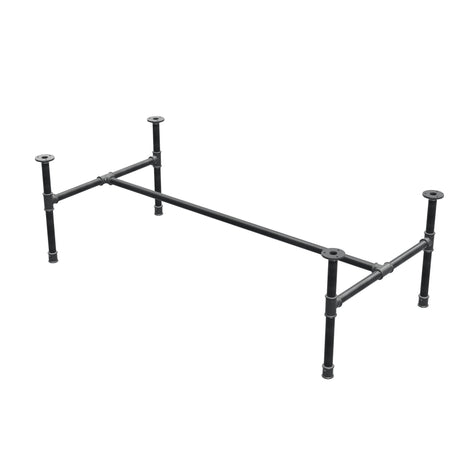 Industrial cast iron coffee table base, H-frame, 131 × 65 cm, 42 cm high, three-quarter view