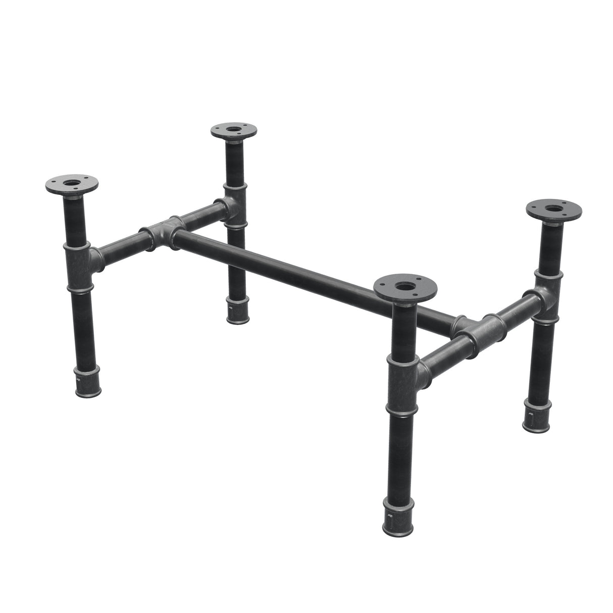 Industrial cast iron coffee table base, H-frame, 61 × 39 cm, 32 cm high, three-quarter view