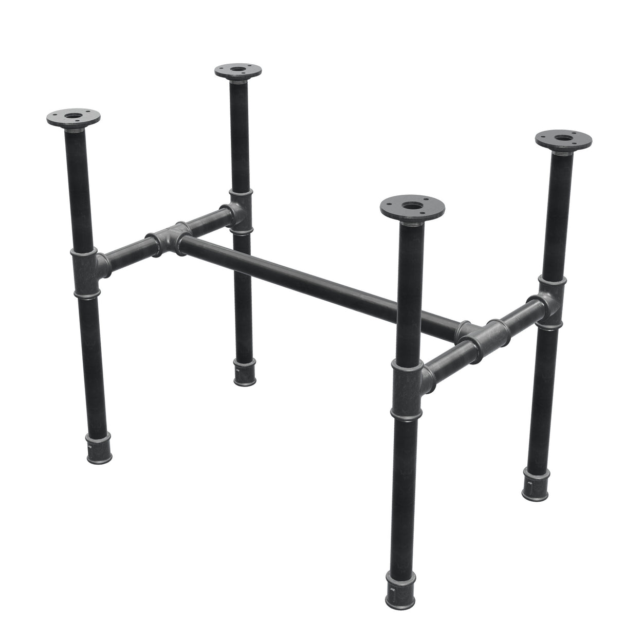 Industrial cast iron coffee table base, H-frame, 61 × 39 cm, 52 cm high, three-quarter view
