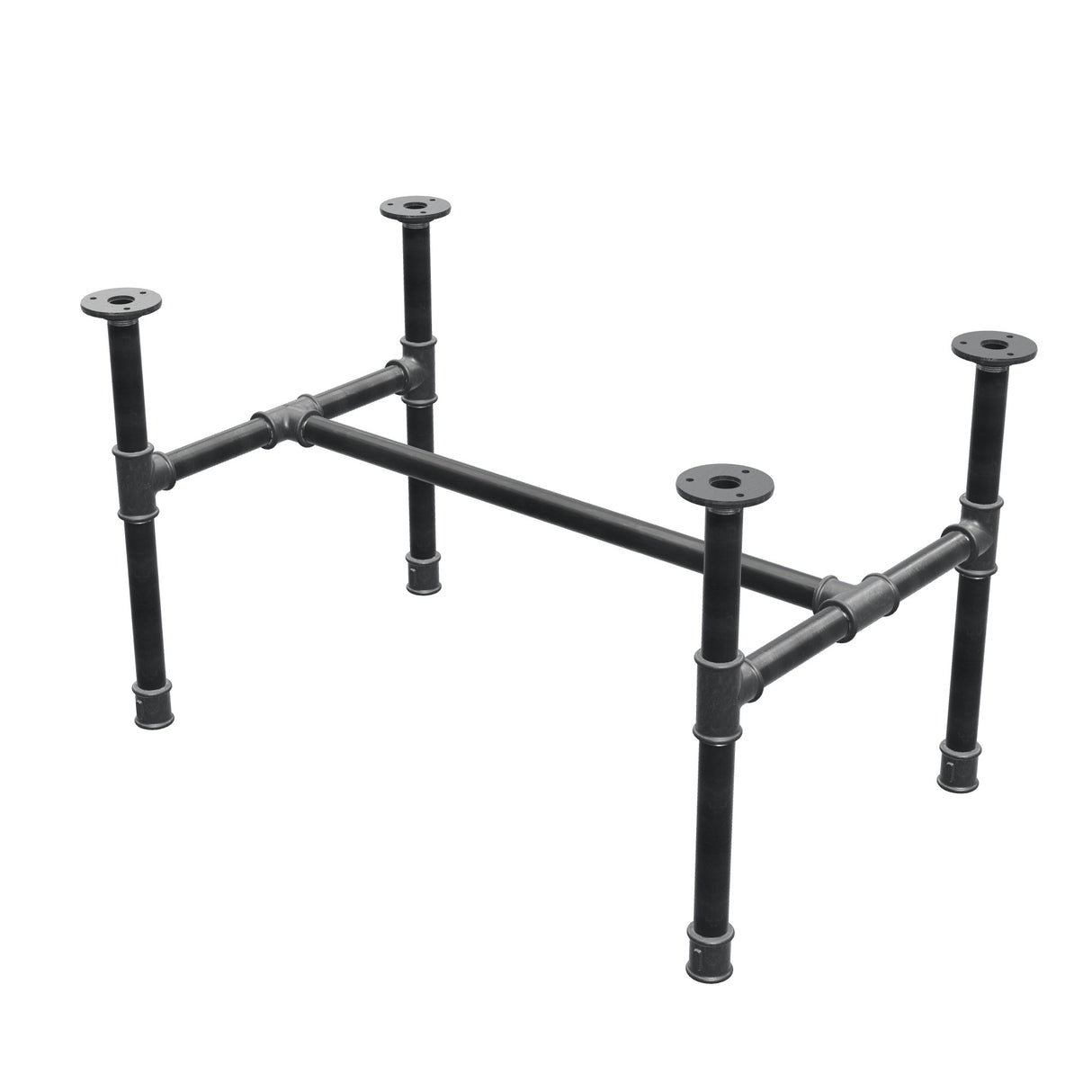 Industrial cast iron coffee table base, H-frame, 71 × 45 cm, 42 cm high, three-quarter view