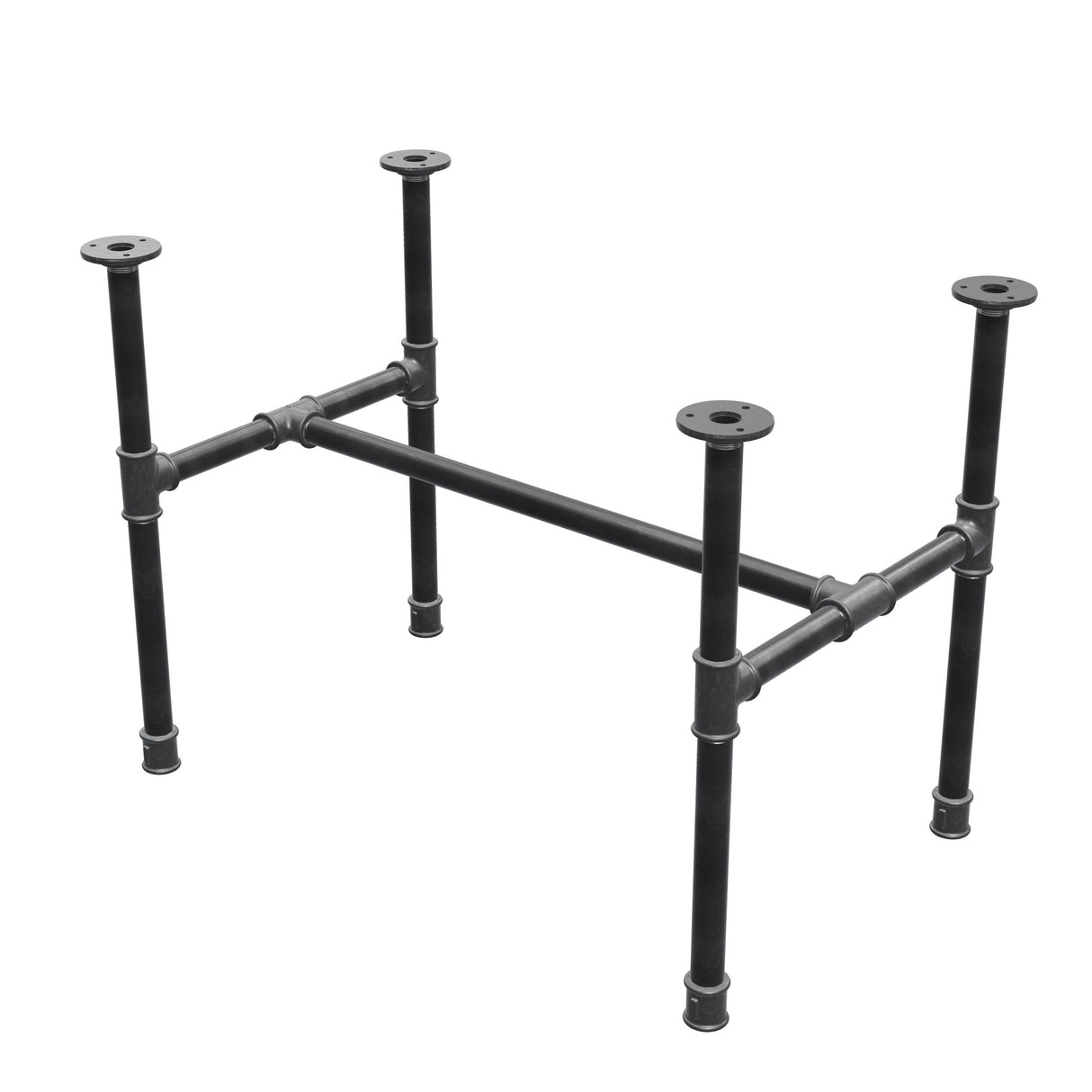 Industrial cast iron coffee table base, H-frame, 71 × 45 cm, 52 cm high, three-quarter view